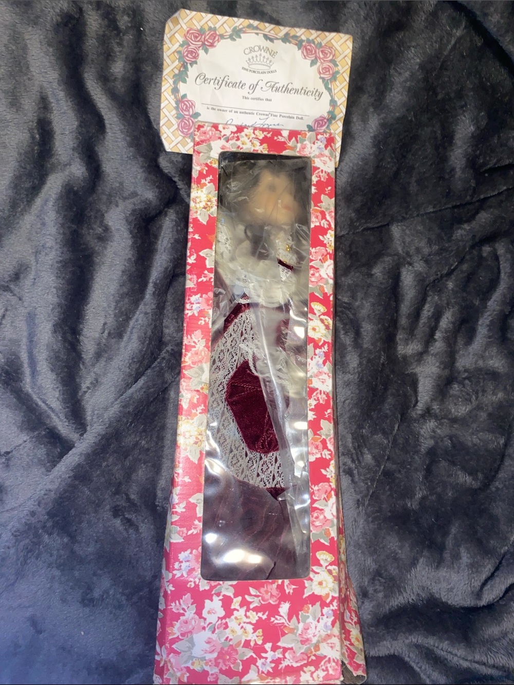 Vintage 1996 Crown Burgundy and White Boxed Collector Doll